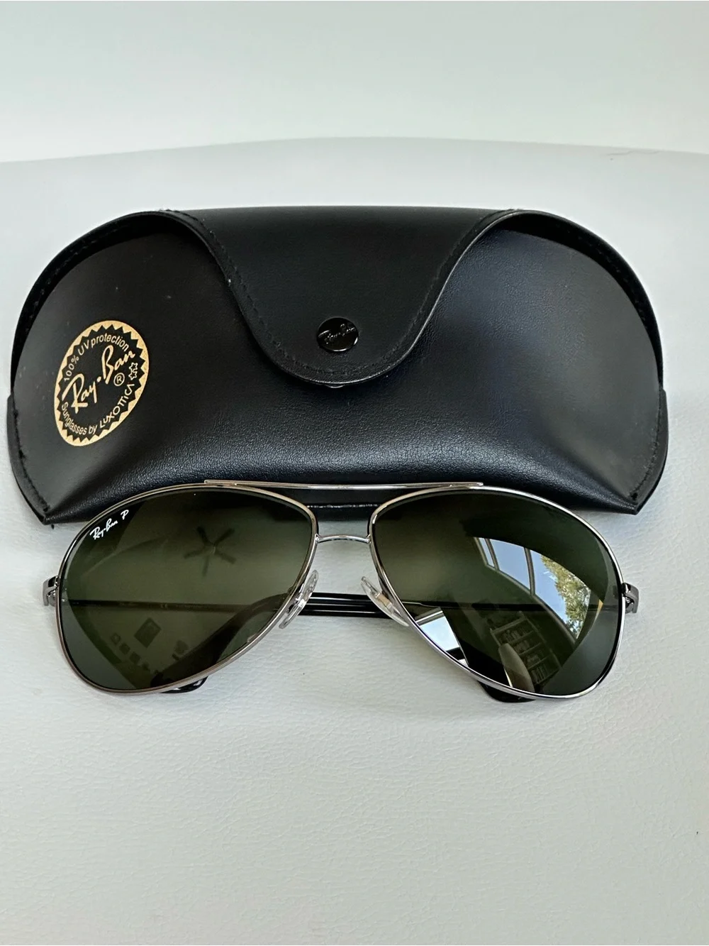 Ray-Ban 3293 Aviator Polarized Sunglasses Gunmetal Pilot Frame Green Lenses 63mm